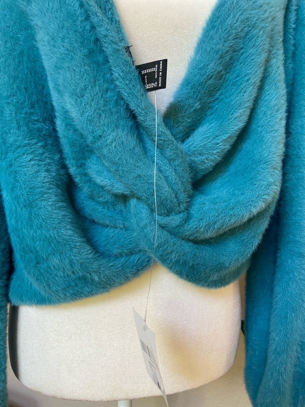2/$20*  Teal Fuzzy Women's Sweater with Twist Knot. Forever 21, Sz M. NWT - Picture 4 of 11